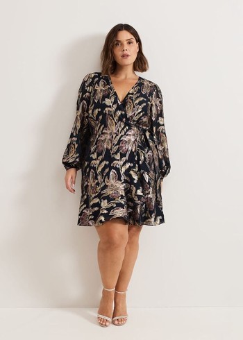 Phase Eight Amelia Foil Wrap Dress Navy Canada | QTJLDC-410